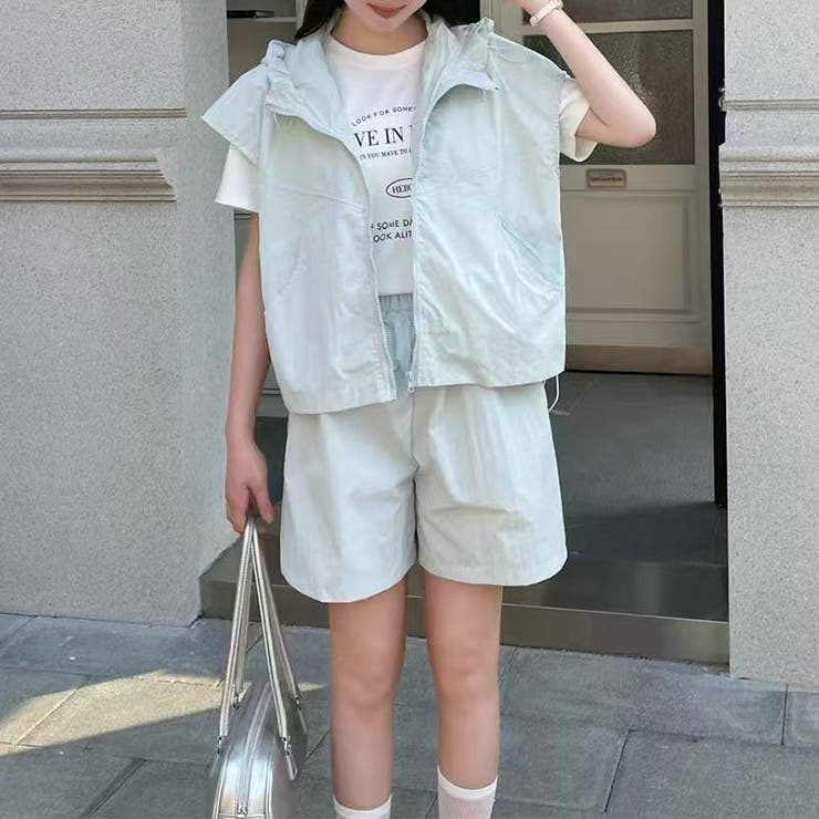 パーカーベストショートパンツセット セットアップ 韓国