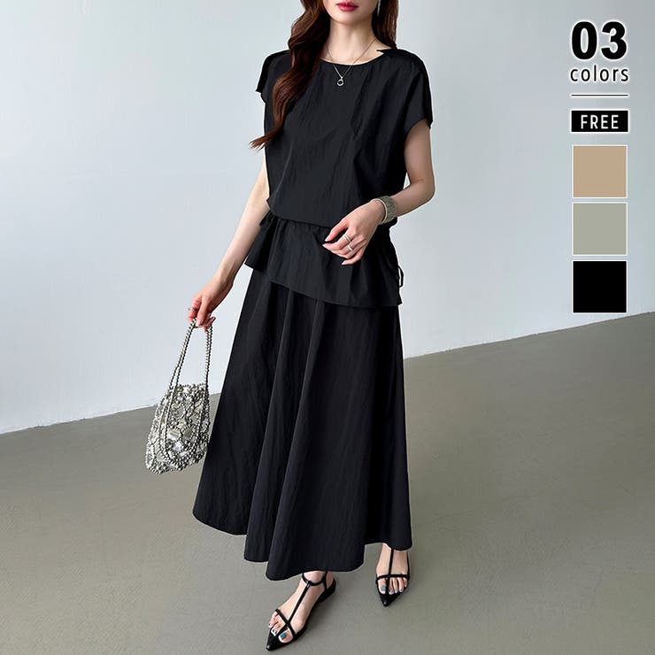 セットアップ夏 ペプラムトップス フレアスカート[品番：COCW0006452