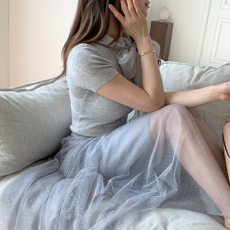 リボンスカーフトップス ボウタイリボン 半袖ニット | COCOMOMO | 詳細画像25 