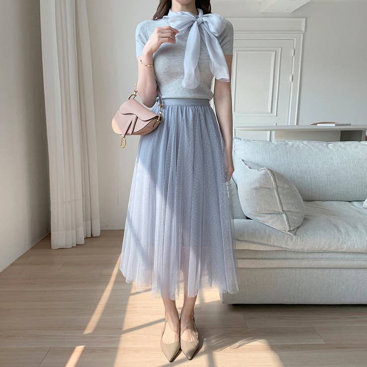 リボンスカーフトップス ボウタイリボン 半袖ニット | COCOMOMO | 詳細画像26 