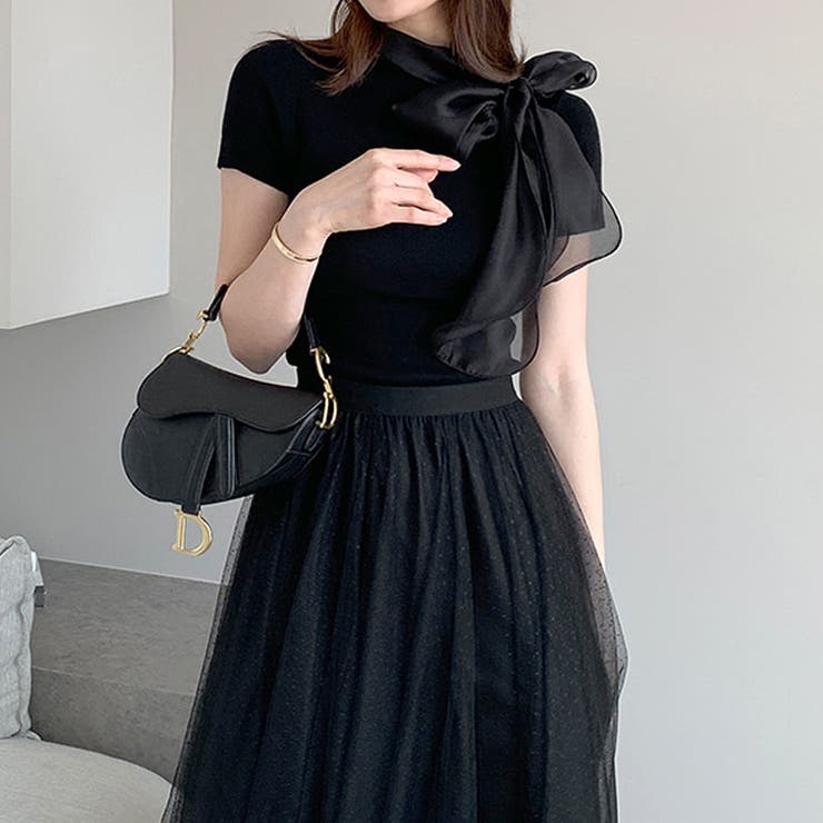 リボンスカーフトップス ボウタイリボン 半袖ニット | COCOMOMO | 詳細画像29 