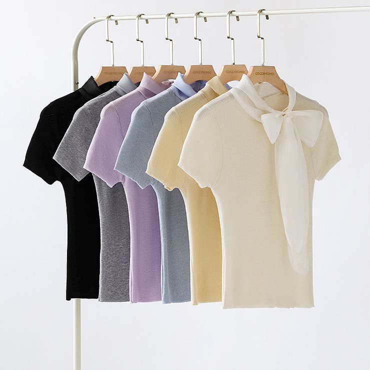 リボンスカーフトップス ボウタイリボン 半袖ニット | COCOMOMO | 詳細画像34 