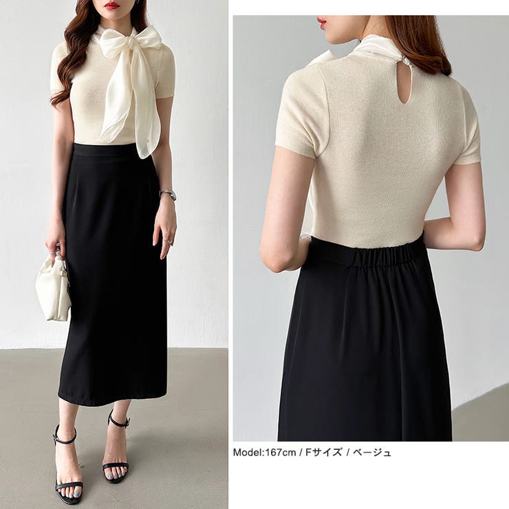 リボンスカーフトップス ボウタイリボン 半袖ニット | COCOMOMO | 詳細画像4 