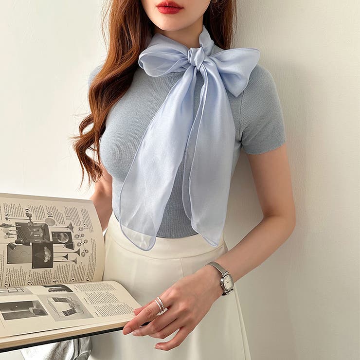 リボンスカーフトップス ボウタイリボン 半袖ニット | COCOMOMO | 詳細画像10 