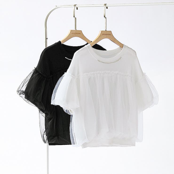 【チュールドッキング】 パール付き チュールトップス | COCOMOMO | 詳細画像15 