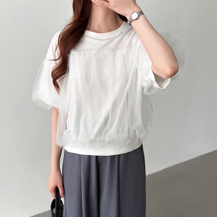 【チュールドッキング】 パール付き チュールトップス | COCOMOMO | 詳細画像5 