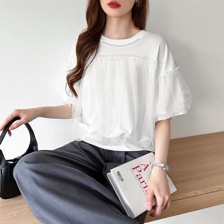 【チュールドッキング】 パール付き チュールトップス | COCOMOMO | 詳細画像6 