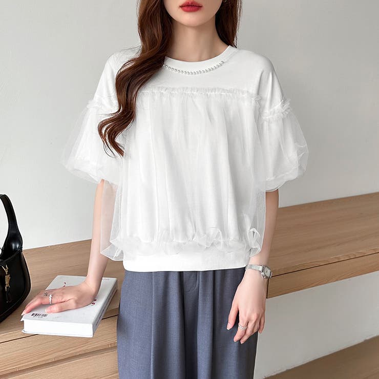 【チュールドッキング】 パール付き チュールトップス | COCOMOMO | 詳細画像7 