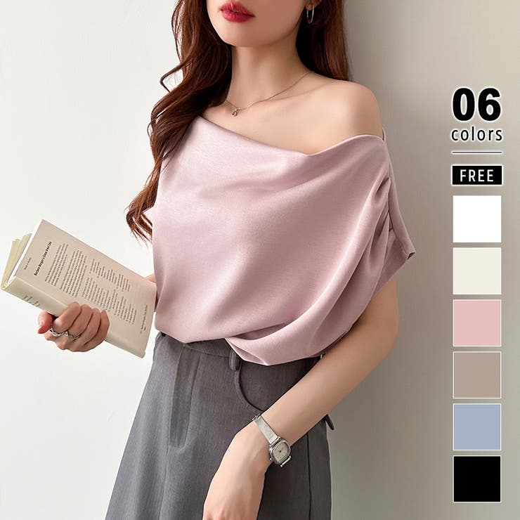 ピンク | オフショル 半袖カットソー ボートネック | COCOMOMO