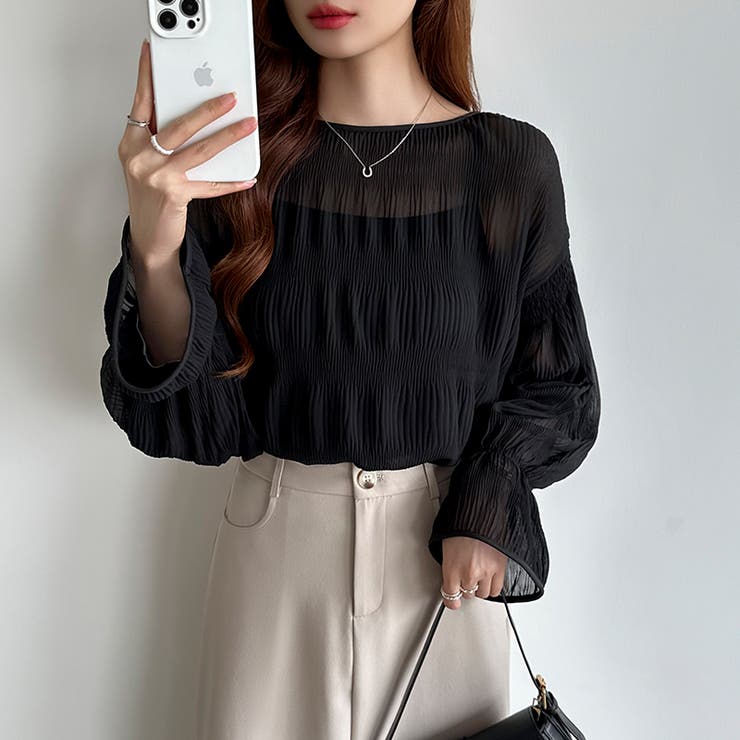 シアーブラウス キャンディスリーブ シャーリングブラウス | COCOMOMO | 詳細画像18 