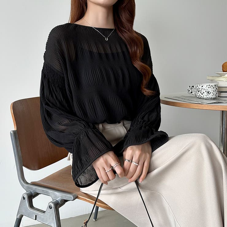 シアーブラウス キャンディスリーブ シャーリングブラウス | COCOMOMO | 詳細画像19 