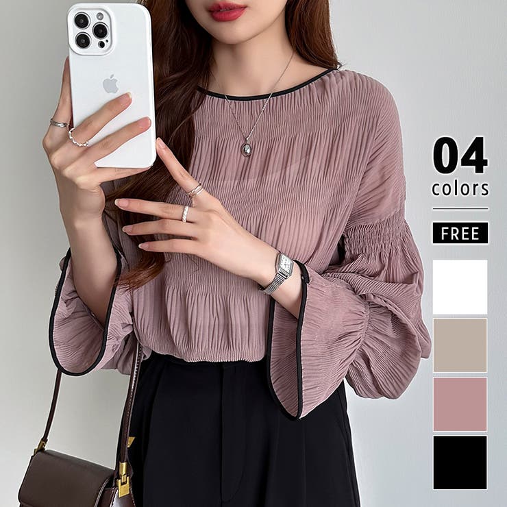 パープル | シアーブラウス キャンディスリーブ シャーリングブラウス | COCOMOMO