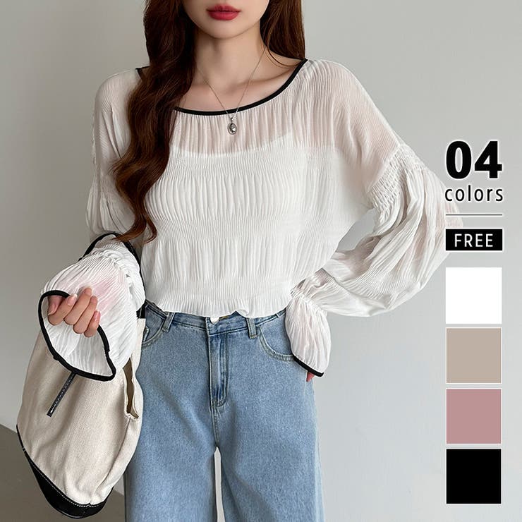 ホワイト | シアーブラウス キャンディスリーブ シャーリングブラウス | COCOMOMO