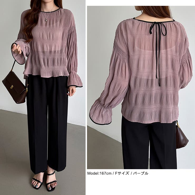 シアーブラウス キャンディスリーブ シャーリングブラウス | COCOMOMO | 詳細画像14 