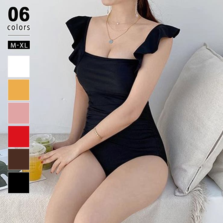 ブラック | バックオープン フリル水着 モノキニ | COCOMOMO