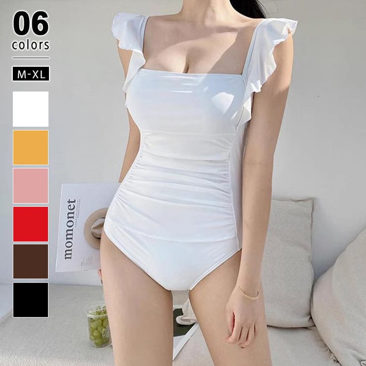 ホワイト | バックオープン フリル水着 モノキニ | COCOMOMO