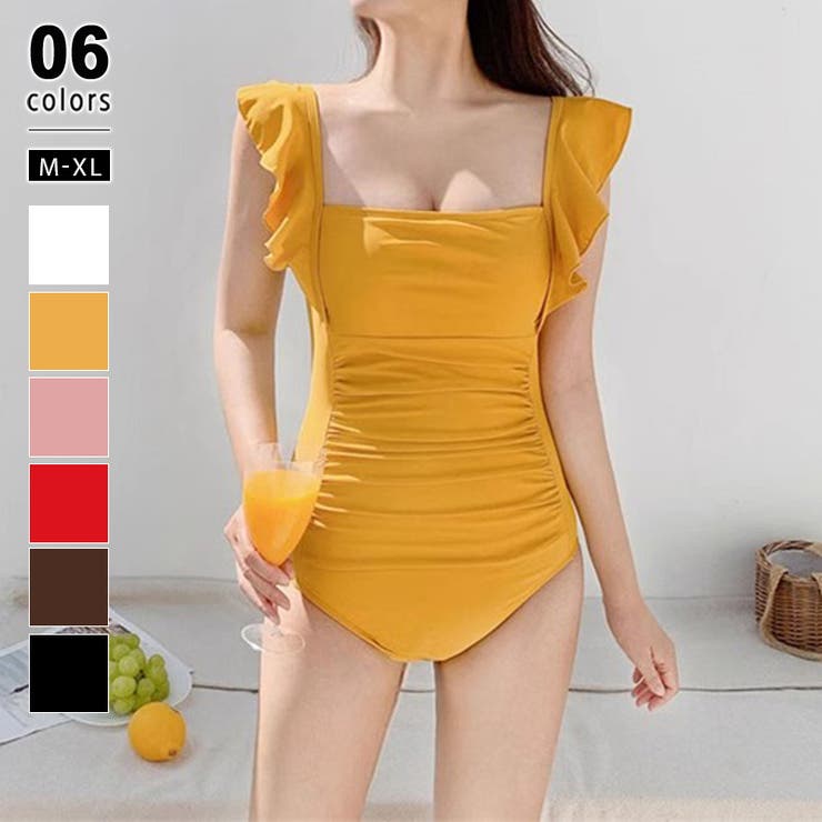 イエロー | バックオープン フリル水着 モノキニ | COCOMOMO