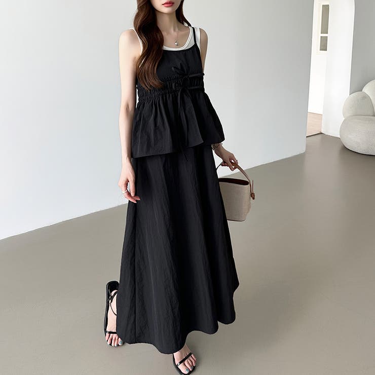 ペプラムキャミワンピース セットアップ風 夏ワンピース[品番