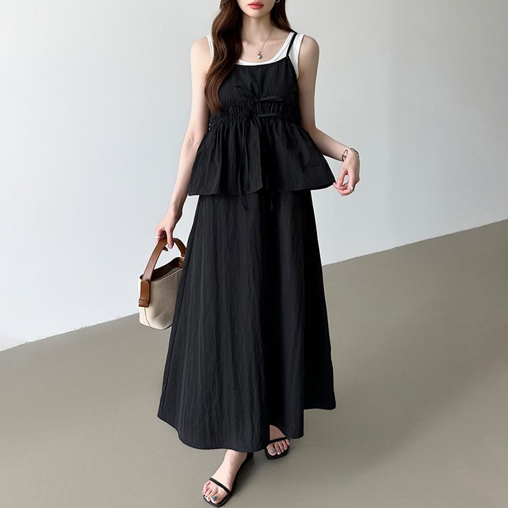 ペプラムキャミワンピース セットアップ風 夏ワンピース[品番