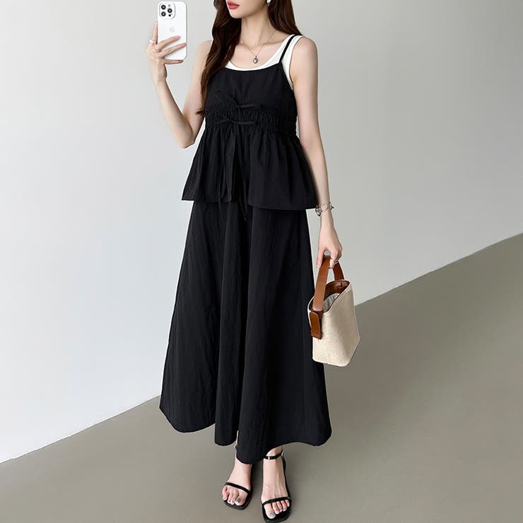 ペプラムキャミワンピース セットアップ風 夏ワンピース[品番