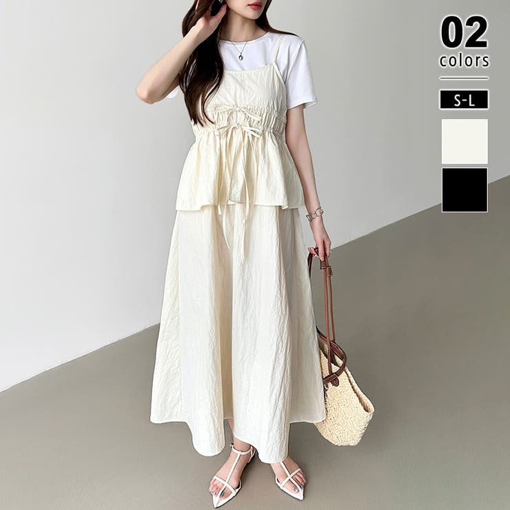 アイボリー | ペプラムキャミワンピース セットアップ風 夏ワンピース | COCOMOMO