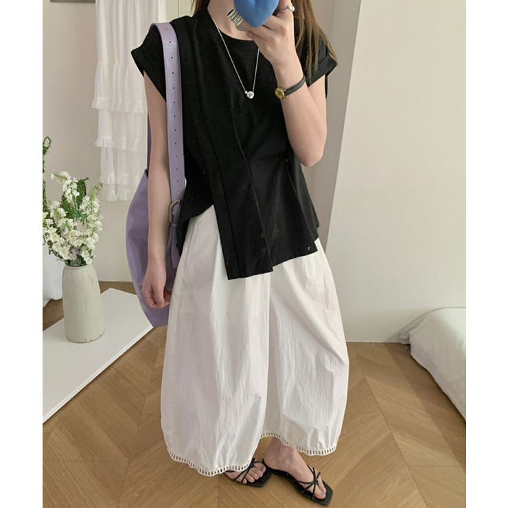 サイドスリット アシメTシャツ フレンチスリーブ | COCOMOMO | 詳細画像12 