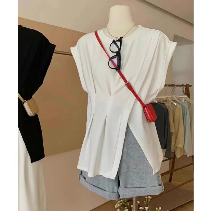 サイドスリット アシメTシャツ フレンチスリーブ | COCOMOMO | 詳細画像19 