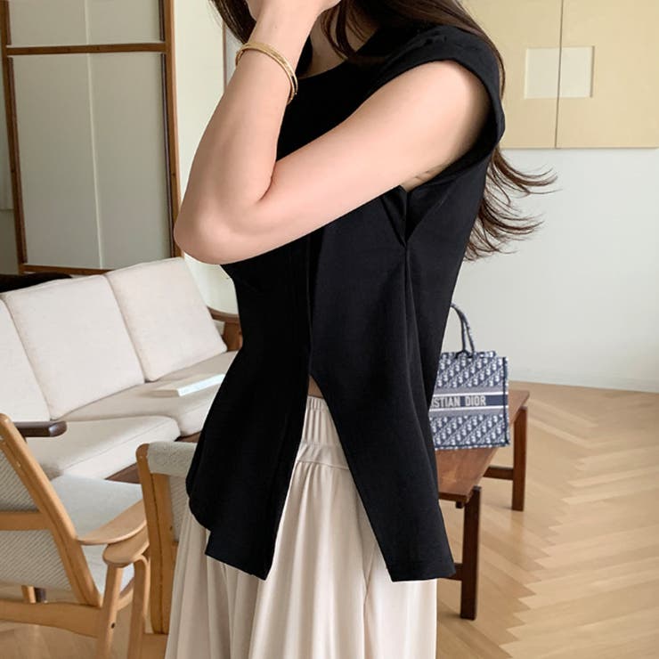 サイドスリット アシメTシャツ フレンチスリーブ | COCOMOMO | 詳細画像13 