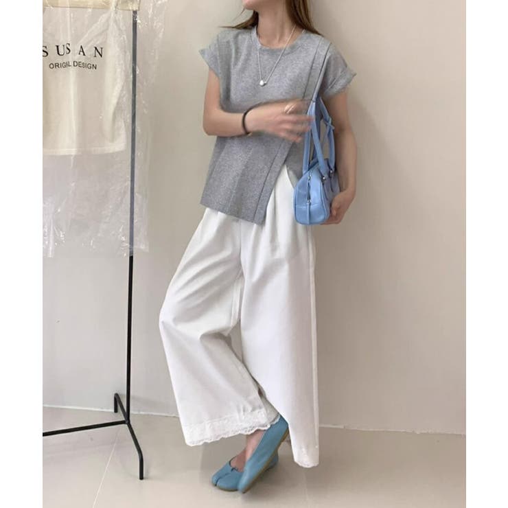 サイドスリット アシメTシャツ フレンチスリーブ | COCOMOMO | 詳細画像3 