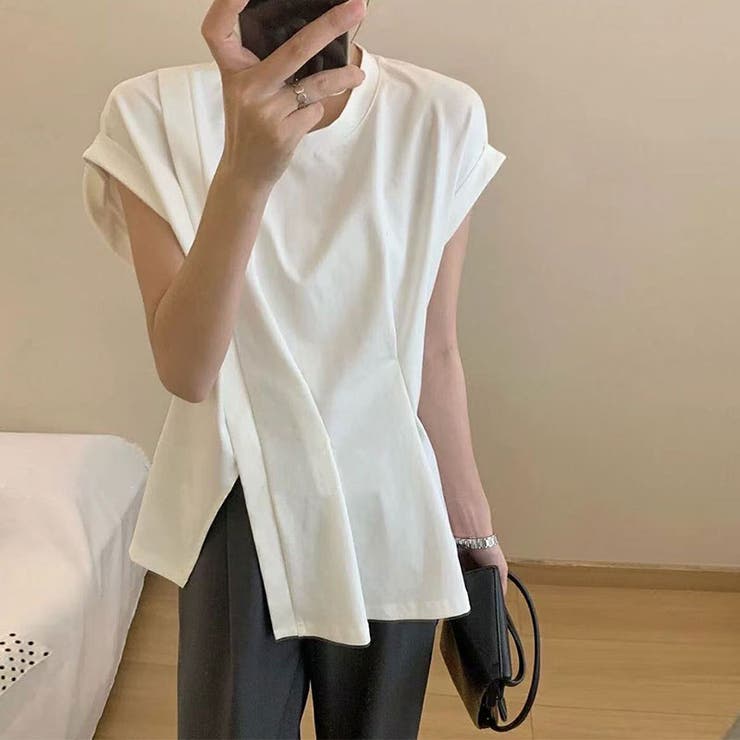 サイドスリット アシメTシャツ フレンチスリーブ | COCOMOMO | 詳細画像4 