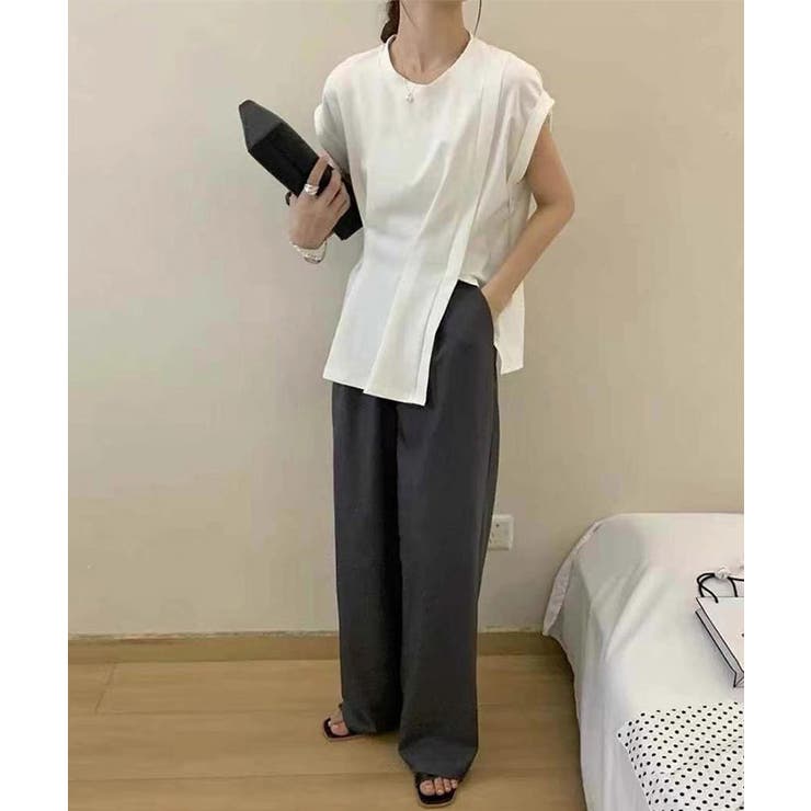 サイドスリット アシメTシャツ フレンチスリーブ | COCOMOMO | 詳細画像6 