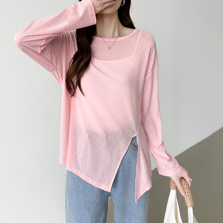 サイドスリットスラブシアーロンT シアートップス シアーカットソー | COCOMOMO | 詳細画像17 