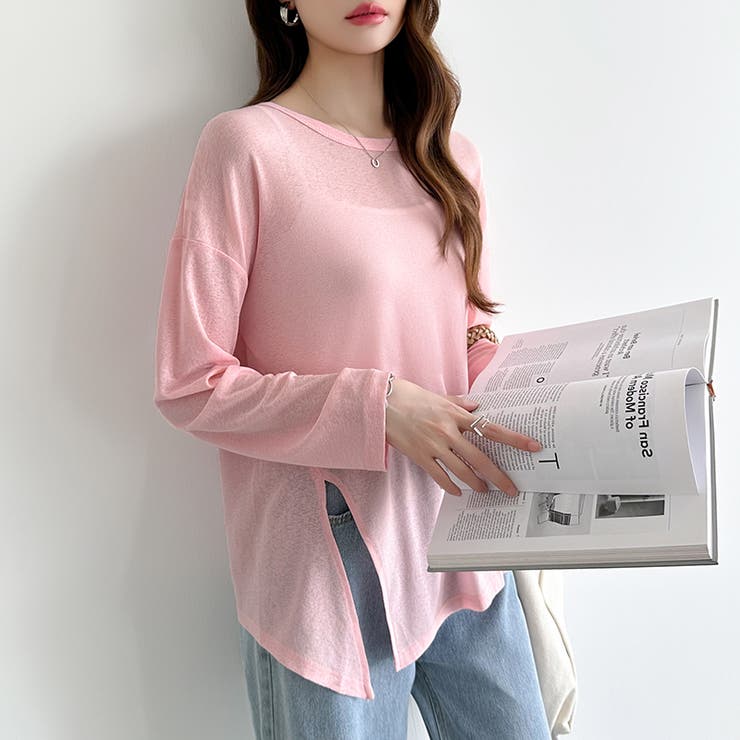 サイドスリットスラブシアーロンT シアートップス シアーカットソー | COCOMOMO | 詳細画像18 