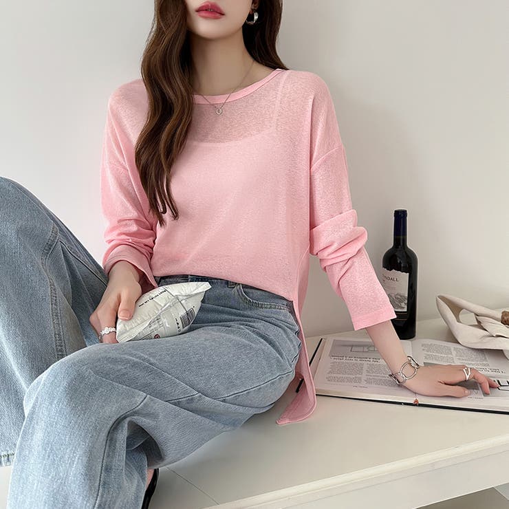 サイドスリットスラブシアーロンT シアートップス シアーカットソー | COCOMOMO | 詳細画像19 