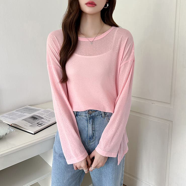 サイドスリットスラブシアーロンT シアートップス シアーカットソー | COCOMOMO | 詳細画像23 