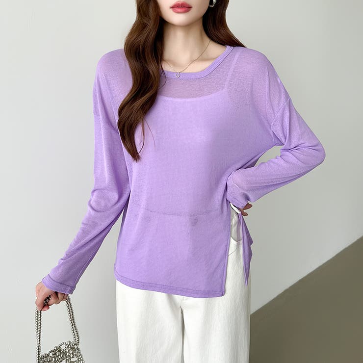 サイドスリットスラブシアーロンT シアートップス シアーカットソー | COCOMOMO | 詳細画像24 