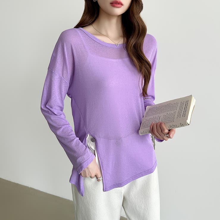 サイドスリットスラブシアーロンT シアートップス シアーカットソー | COCOMOMO | 詳細画像25 