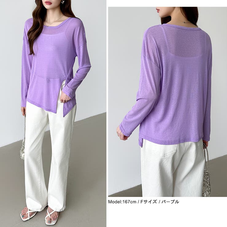 サイドスリットスラブシアーロンT シアートップス シアーカットソー | COCOMOMO | 詳細画像27 