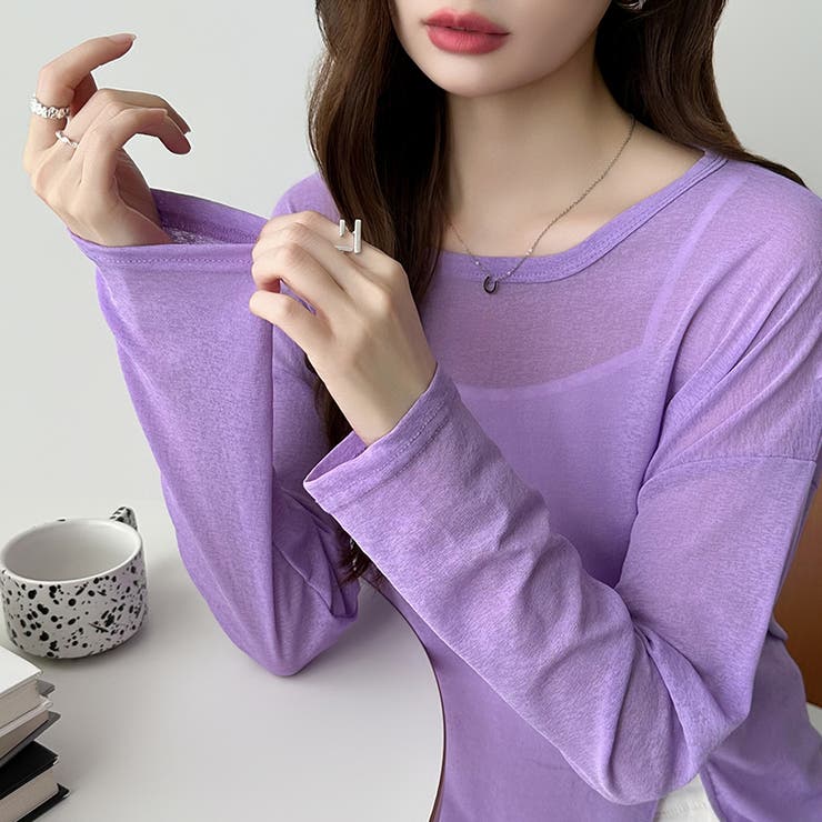 サイドスリットスラブシアーロンT シアートップス シアーカットソー | COCOMOMO | 詳細画像28 