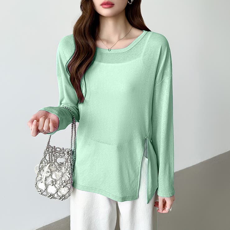 サイドスリットスラブシアーロンT シアートップス シアーカットソー | COCOMOMO | 詳細画像31 