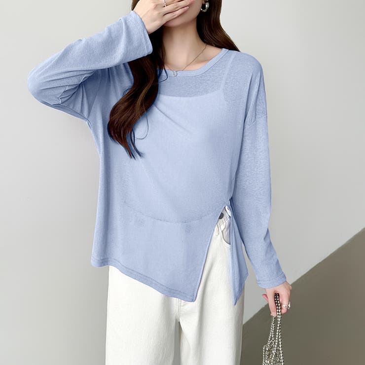 サイドスリットスラブシアーロンT シアートップス シアーカットソー | COCOMOMO | 詳細画像33 