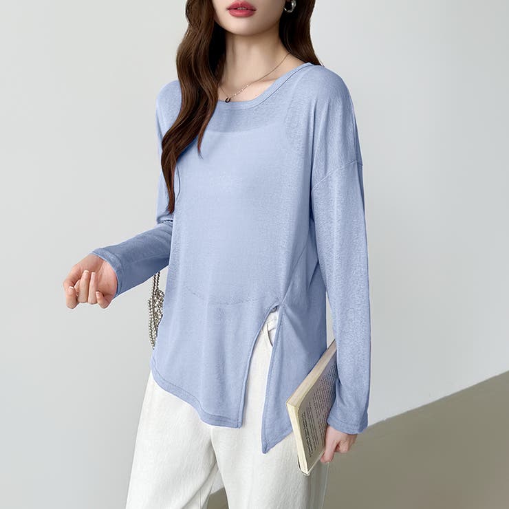 サイドスリットスラブシアーロンT シアートップス シアーカットソー | COCOMOMO | 詳細画像34 