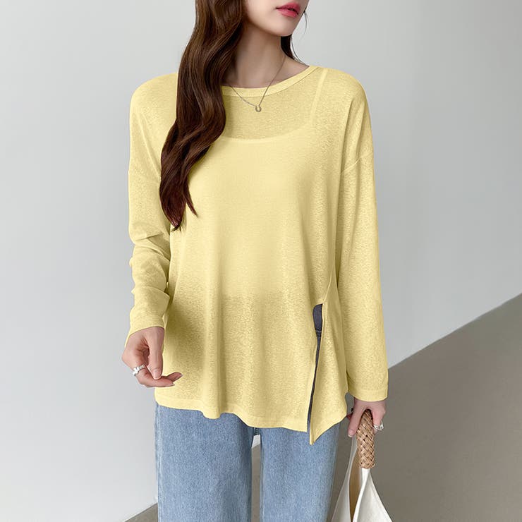 サイドスリットスラブシアーロンT シアートップス シアーカットソー | COCOMOMO | 詳細画像35 