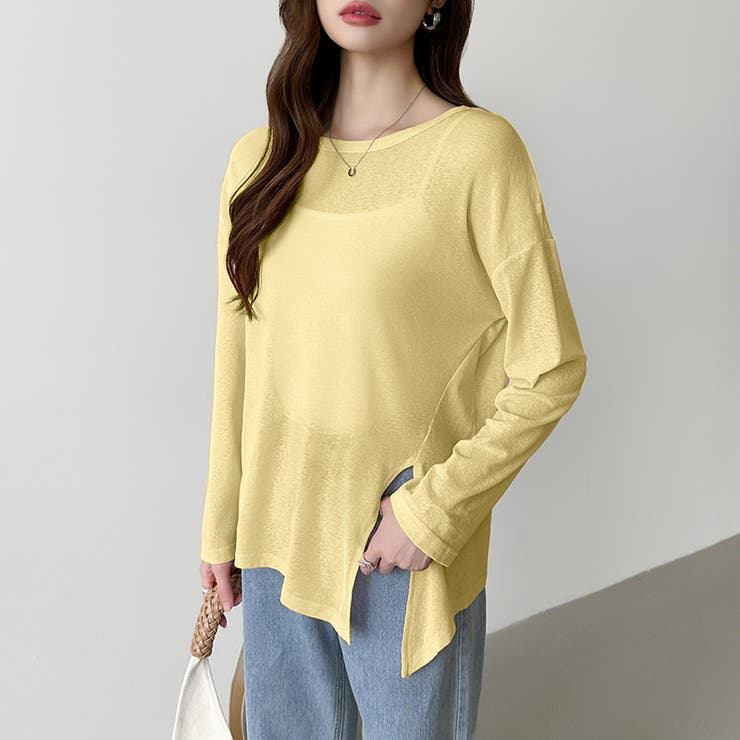 サイドスリットスラブシアーロンT シアートップス シアーカットソー | COCOMOMO | 詳細画像36 