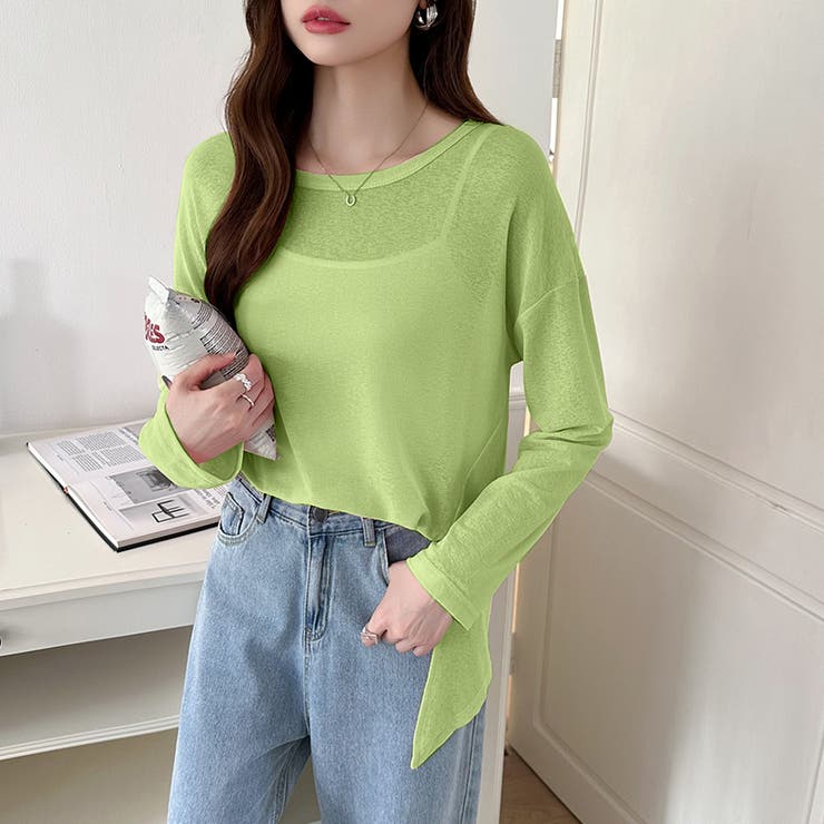 サイドスリットスラブシアーロンT シアートップス シアーカットソー | COCOMOMO | 詳細画像37 