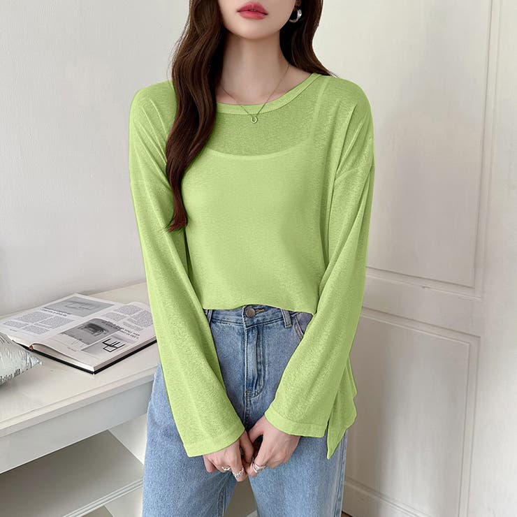 サイドスリットスラブシアーロンT シアートップス シアーカットソー | COCOMOMO | 詳細画像38 