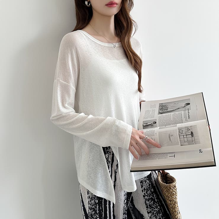 サイドスリットスラブシアーロンT シアートップス シアーカットソー | COCOMOMO | 詳細画像4 