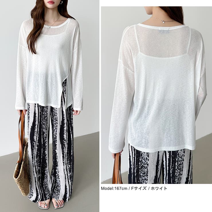 サイドスリットスラブシアーロンT シアートップス シアーカットソー | COCOMOMO | 詳細画像5 