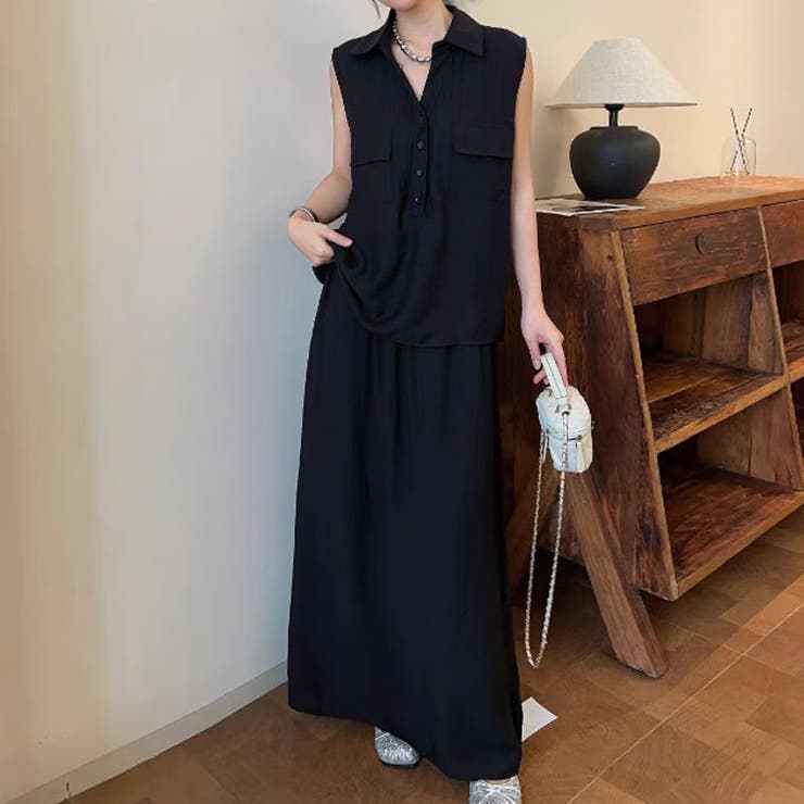 大人リラクシー シャツワンピース ノースリーブ[品番