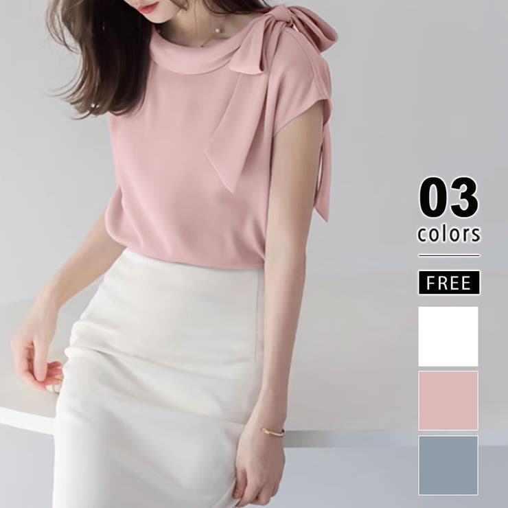 ピンク | ショルダーリボンブラウス ブラウス オフィス | COCOMOMO